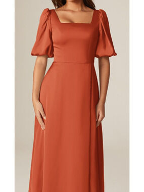 AW BRIDAL 8 M tangerine orange Etta satin wedding formal party maxi dress 0B2